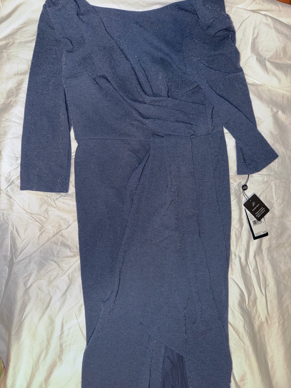Adrianna Papell Navy Metallic V-Neck Long Sleeve Maxi Dress - Picture 2 of 11